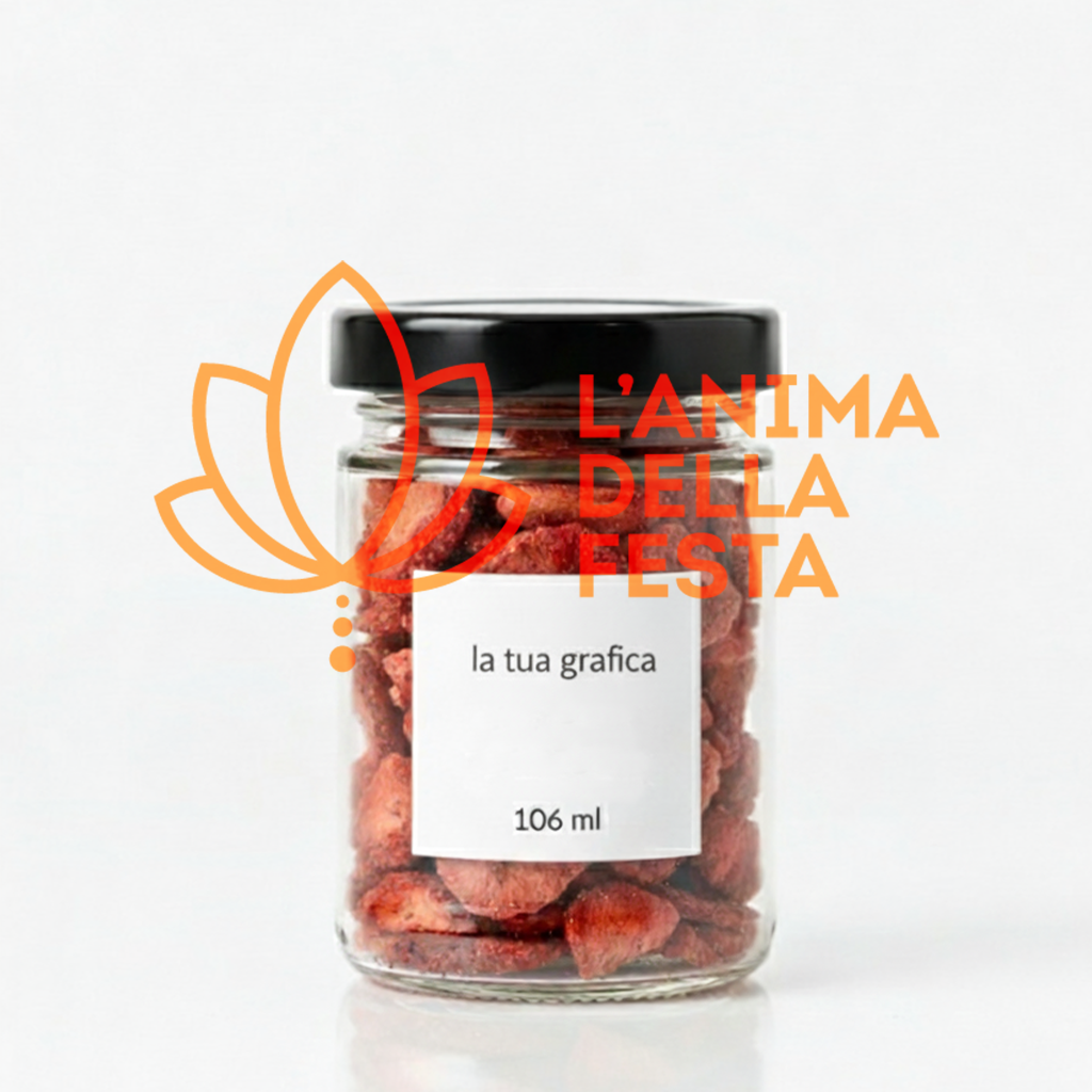 FRAGOLE DISIDRATATE con Etichetta personalizzata Vetro 10gr - Bomboniere, Regali e Gadget Personalizzati per Wedding e Eventi B2B