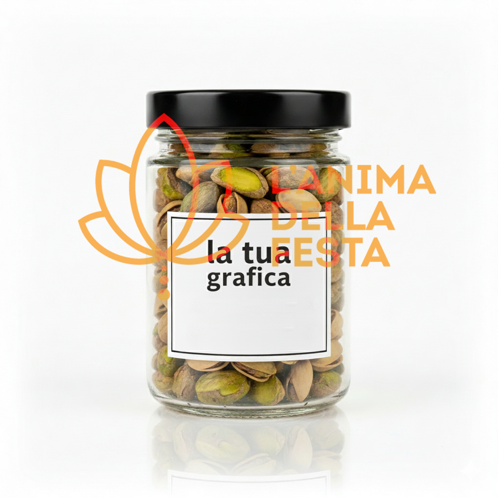 PISTACCHI SGUSCIATI con Etichetta personalizzata Vetro 30gr - Bomboniere, Regali e Gadget Personalizzati per Wedding e Eventi B2B