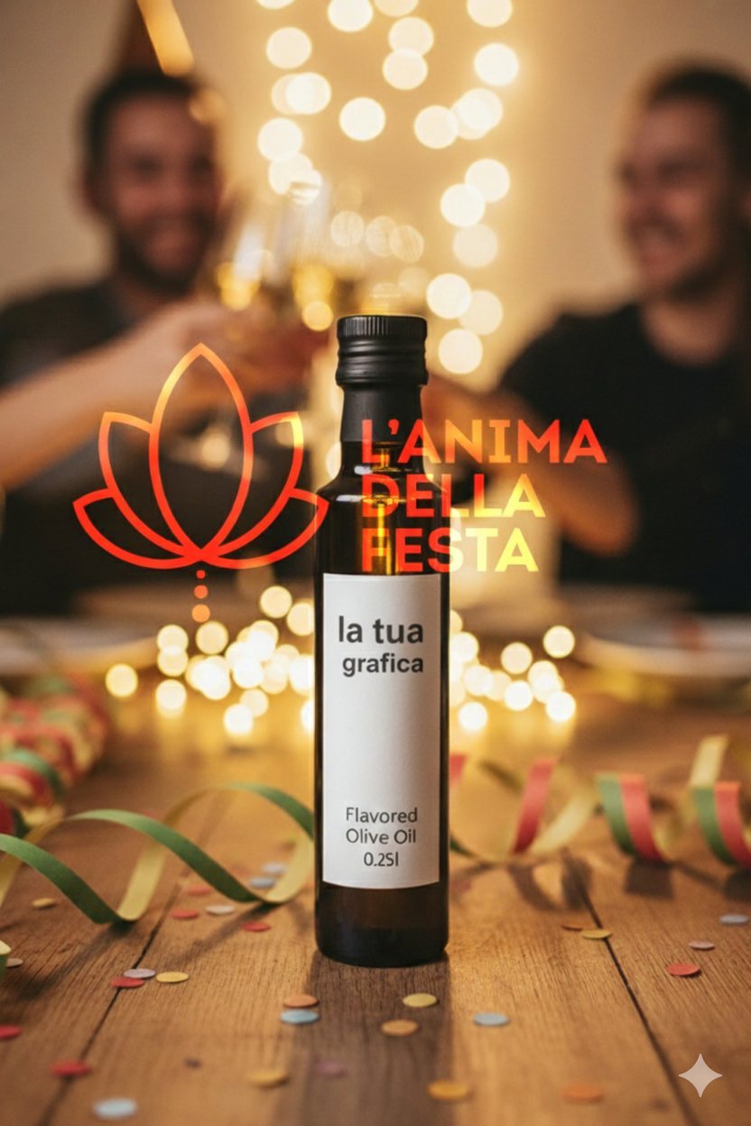 OLIO AROMATIZZATO AL PORCINO con Etichetta personalizzata Vetro 25cl - Bomboniere, Regali e Gadget Personalizzati per Wedding e Eventi B2B - immagine 2